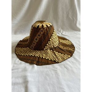 Foldable Wooden and Cloth Travel Hat w/ Ties, Collapsible, Unique, Sun Hat